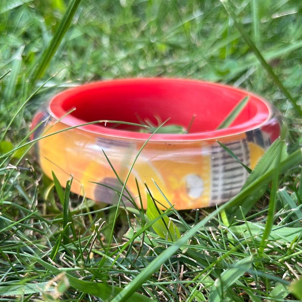 Vintage car themed Red and Yellow Bangle Bracelet